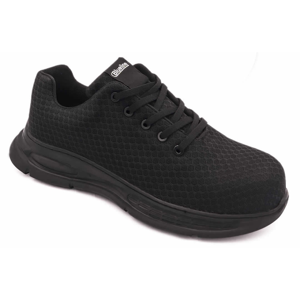 Scarpe antinfortunistiche XFly, nere in tessuto mesch traspirante.