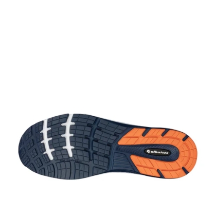 Scarpe antinfortunistiche Albatros Vigor 2 Impulse Low, blu e arancioni  in microfibra resistente e idrorepellente.