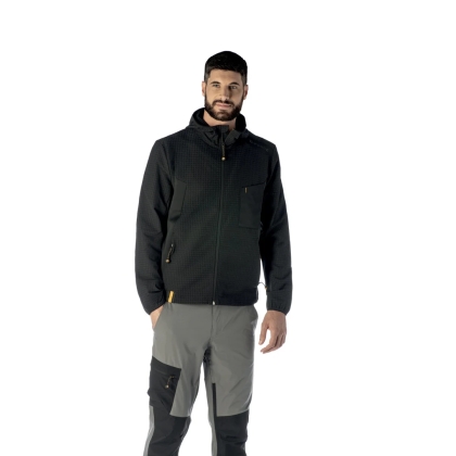 Felpa tecnica realizzata in 92% poliestere  8% elastan (190 g/m²) con retro flock, nera.