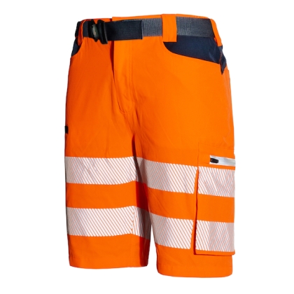 Bermuda Issaline HiVi 8454B, 95% poliestere, 5% spandex. Arancione alta visibilità
