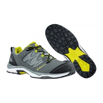 Scarpe Albatros Ultratrail Grey Low, grigie e gialle, con tomaia in pelle e inserti tessili resistenti all'abrasione.