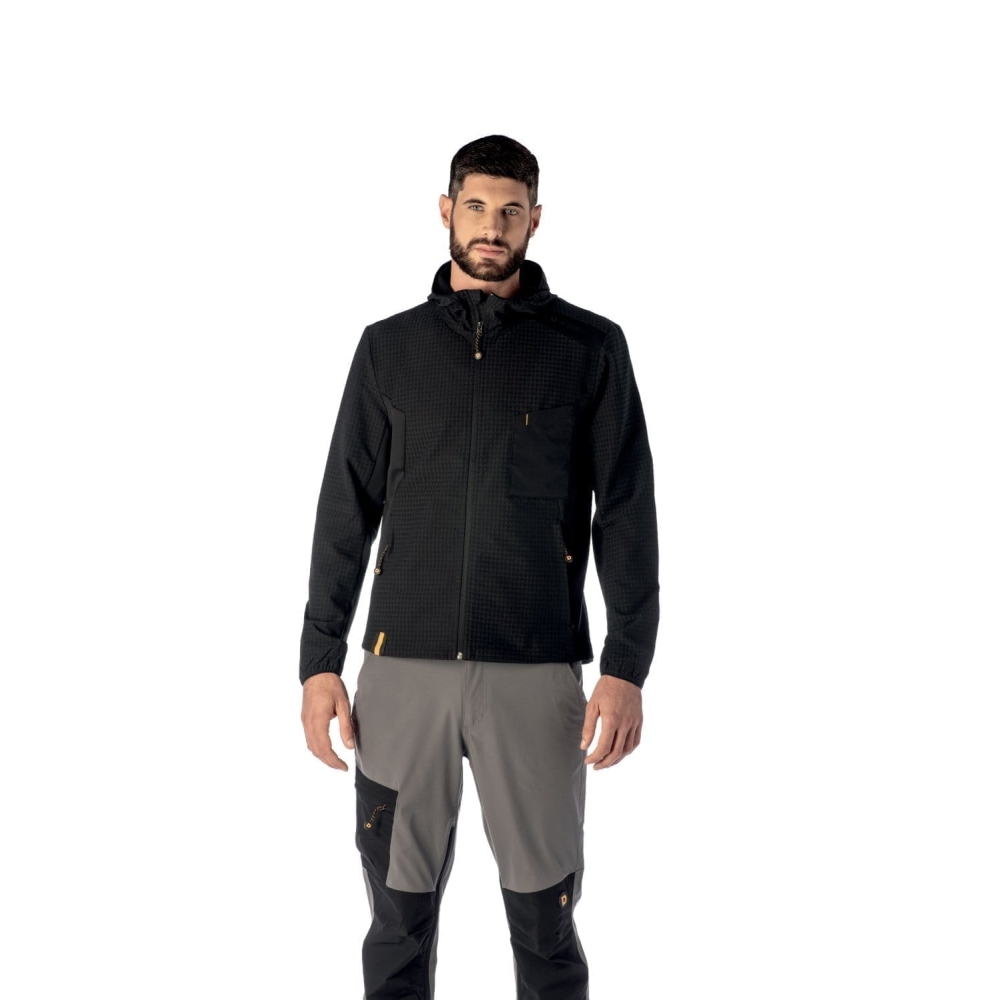 Felpa tecnica realizzata in 92% poliestere  8% elastan (190 g/m²) con retro flock, nera.