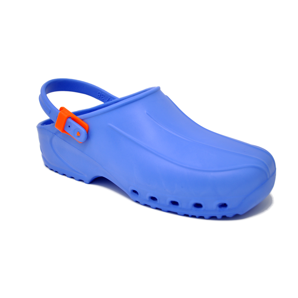 Zoccoli XBlue Light, nero, dotato di foro di aerazione, anatomico, antiscivolo e antistatico. azzurro