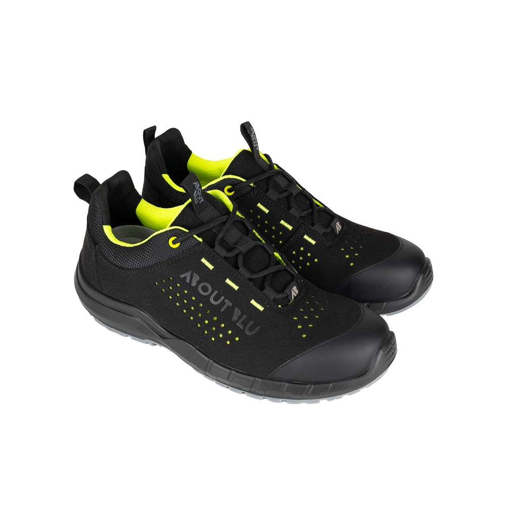 Scarpe da lavoro AboutBlu Active Low. Calzatura bassa, S1PS, microfibra scamosciata. colore nero e giallo fluo interno