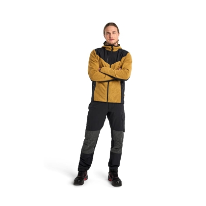 Giacca in maglia, Blaklader, 5940, colore giallo ocra, Tessuto pile spazzolato e stretch, inserti softshell, con cappuccio