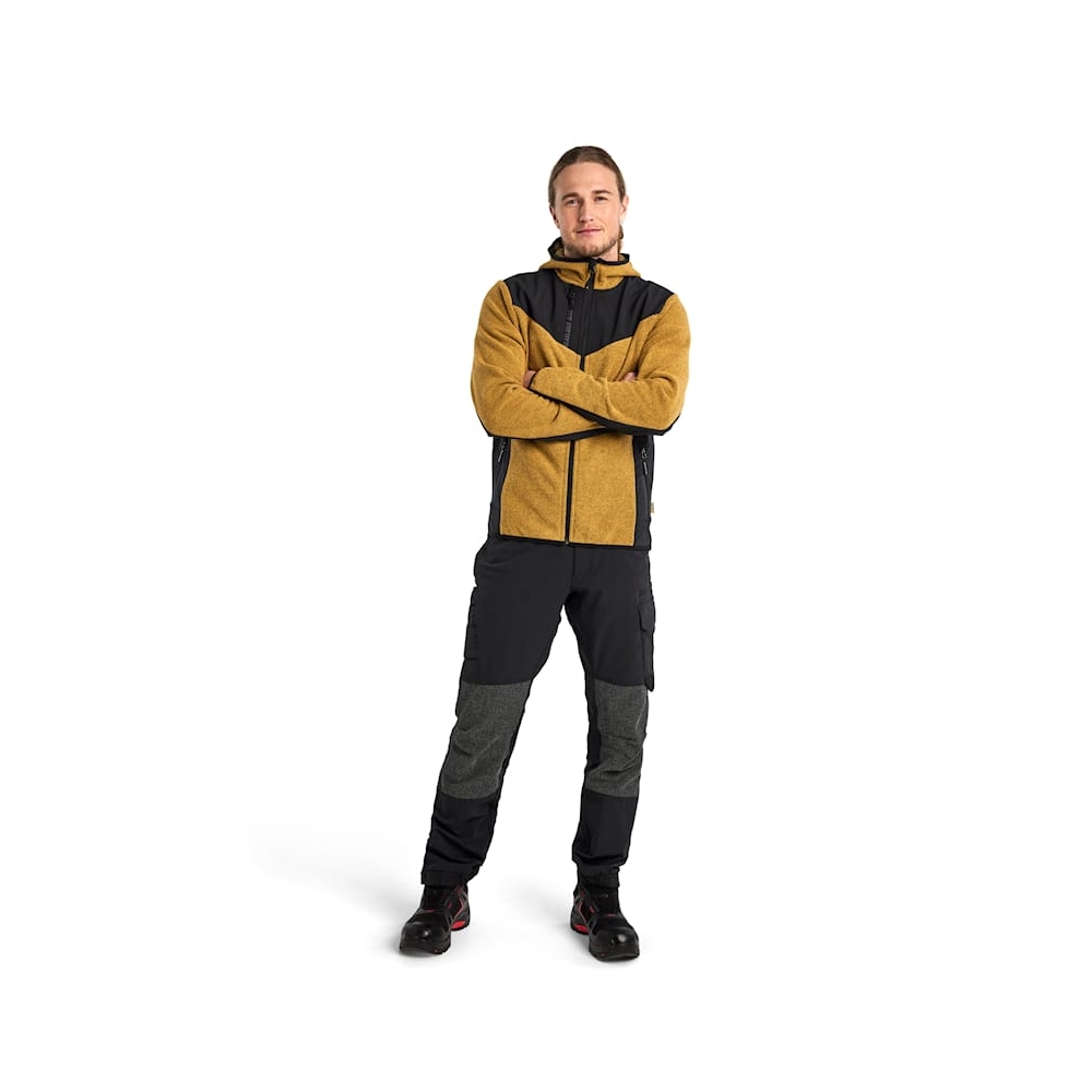 Giacca in maglia, Blaklader, 5940, colore giallo ocra, Tessuto pile spazzolato e stretch, inserti softshell, con cappuccio