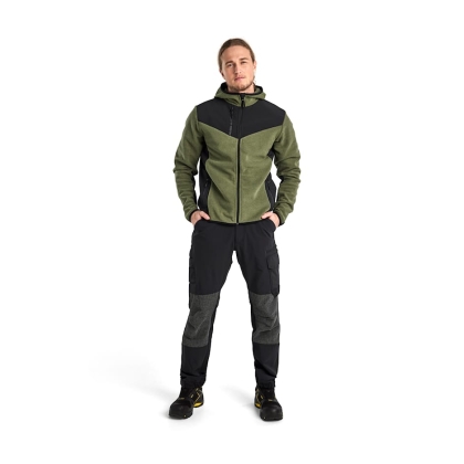 Giacca in maglia, Blaklader, 5940, colore verde militare, Tessuto pile spazzolato e stretch, inserti softshell, con cappuccio