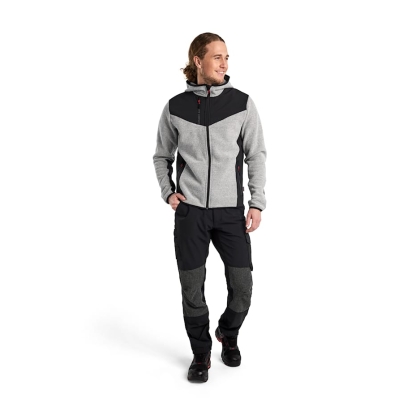 Giacca in maglia, Blaklader, 5940, colore grigio chiaro, Tessuto pile spazzolato e stretch, inserti softshell, con cappuccio