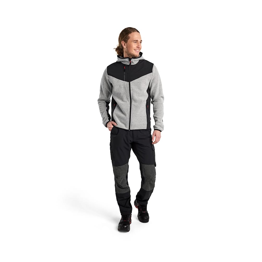 Giacca in maglia, Blaklader, 5940, colore grigio chiaro, Tessuto pile spazzolato e stretch, inserti softshell, con cappuccio