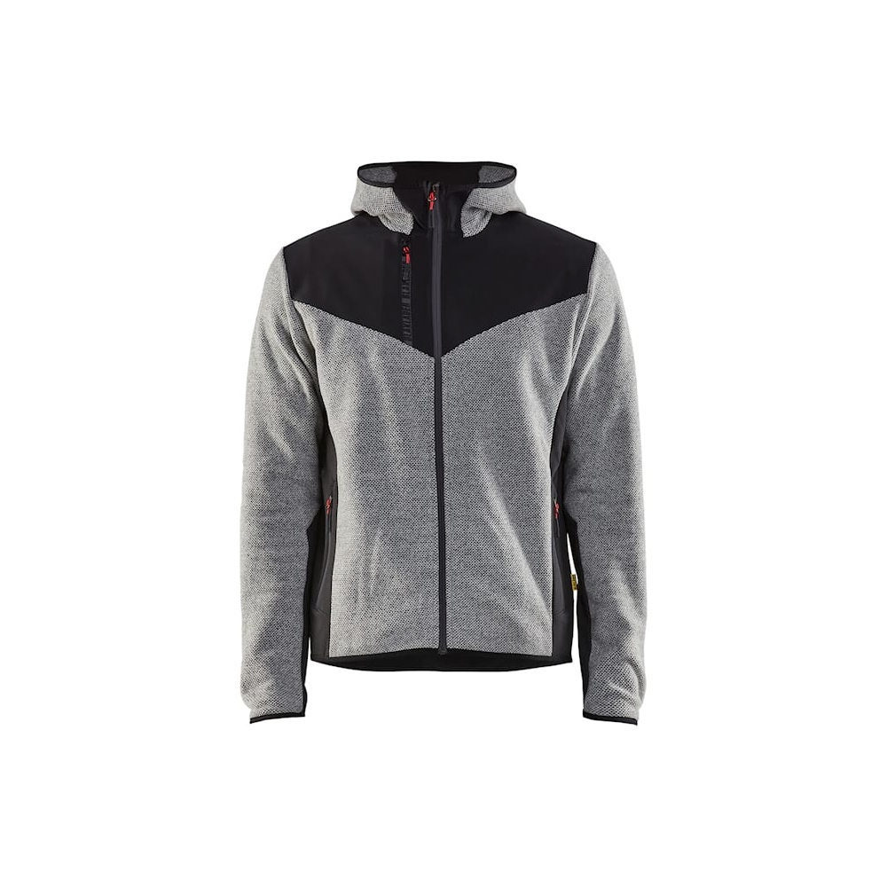 Giacca in maglia, Blaklader, 5940, colore grigio chiaro, Tessuto pile spazzolato e stretch, inserti softshell, con cappuccio