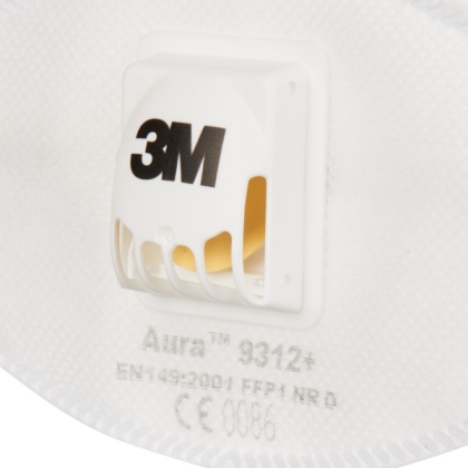 Respiratore 3M 9312+, antipolvere, con valvola, bianca, non indossata, serie Aure