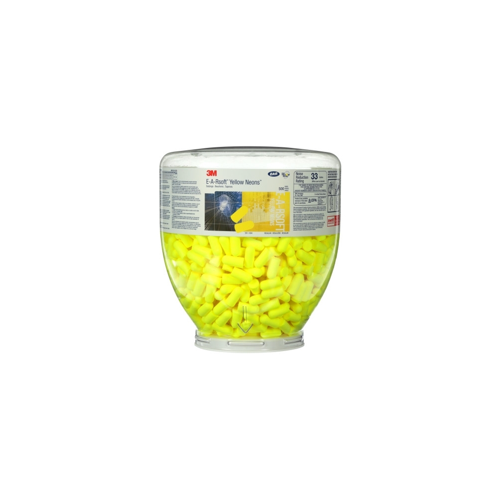 Inserti auricolari 3M, PD-01-002 , colore giallo fluo, inseriti nel boccione da ricarica One Touch