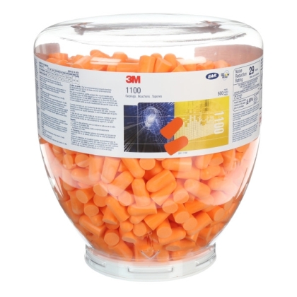 Inserti auricolari 3M, 1100D, colore arancione, inseriti all'interno del boccione da ricarica One Touch