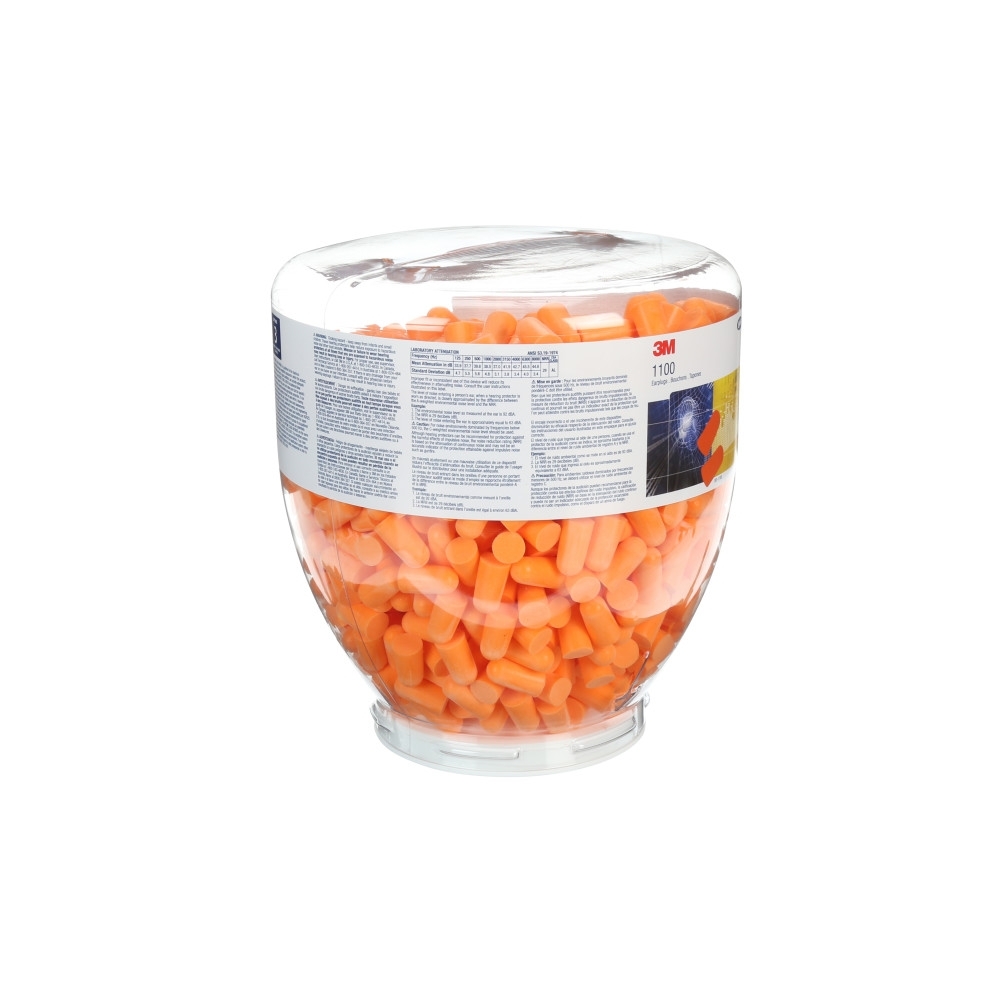 Inserti auricolari 3M, 1100D, colore arancione, inseriti all'interno del boccione da ricarica One Touch