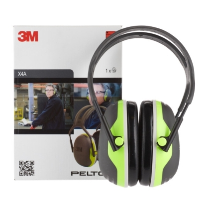 Cuffie auricolari 3M, X4A, PELTOR, colore nero con inserti verde fluo, cuffie da bardatura temporale, con scatola