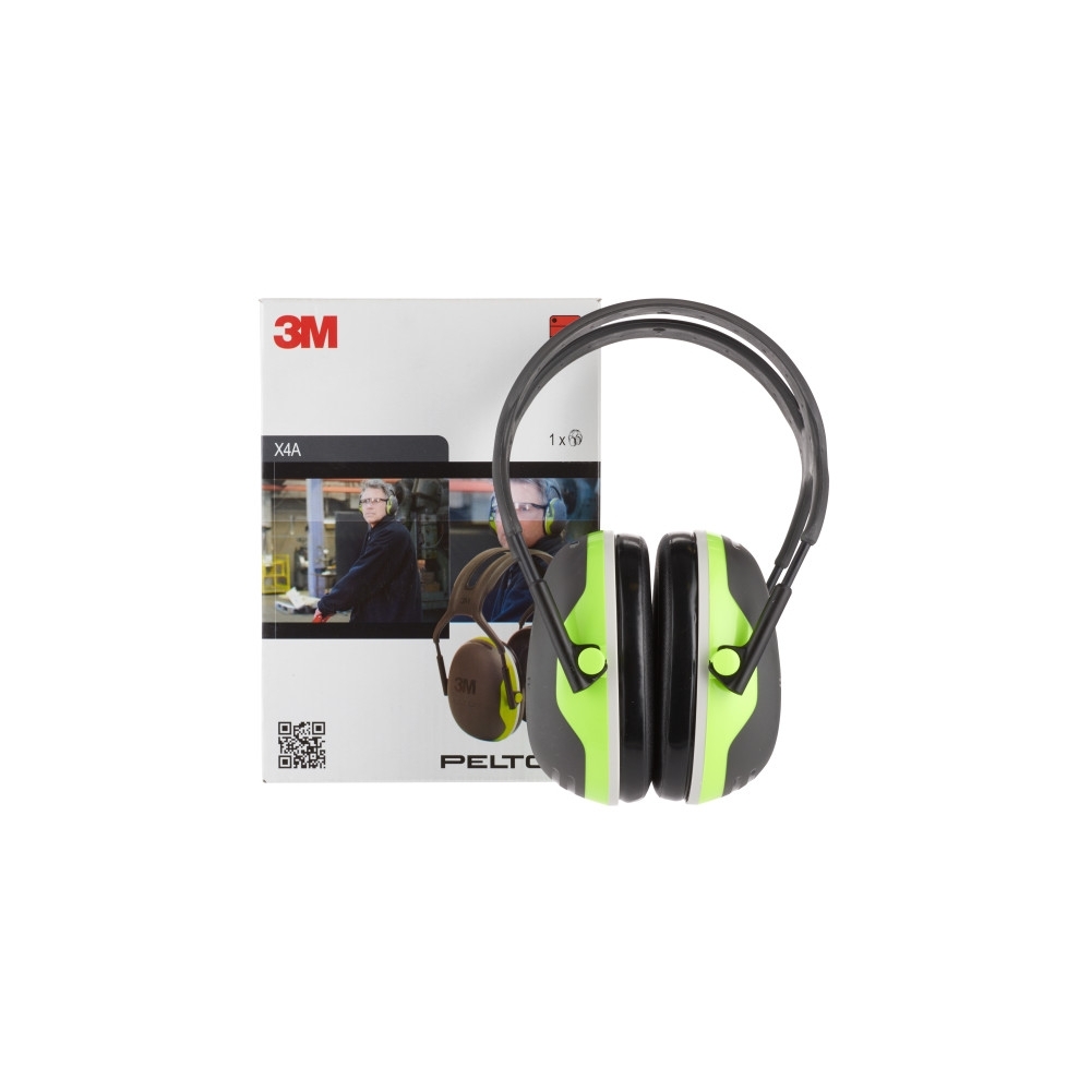 Cuffie auricolari 3M, X4A, PELTOR, colore nero con inserti verde fluo, cuffie da bardatura temporale, con scatola