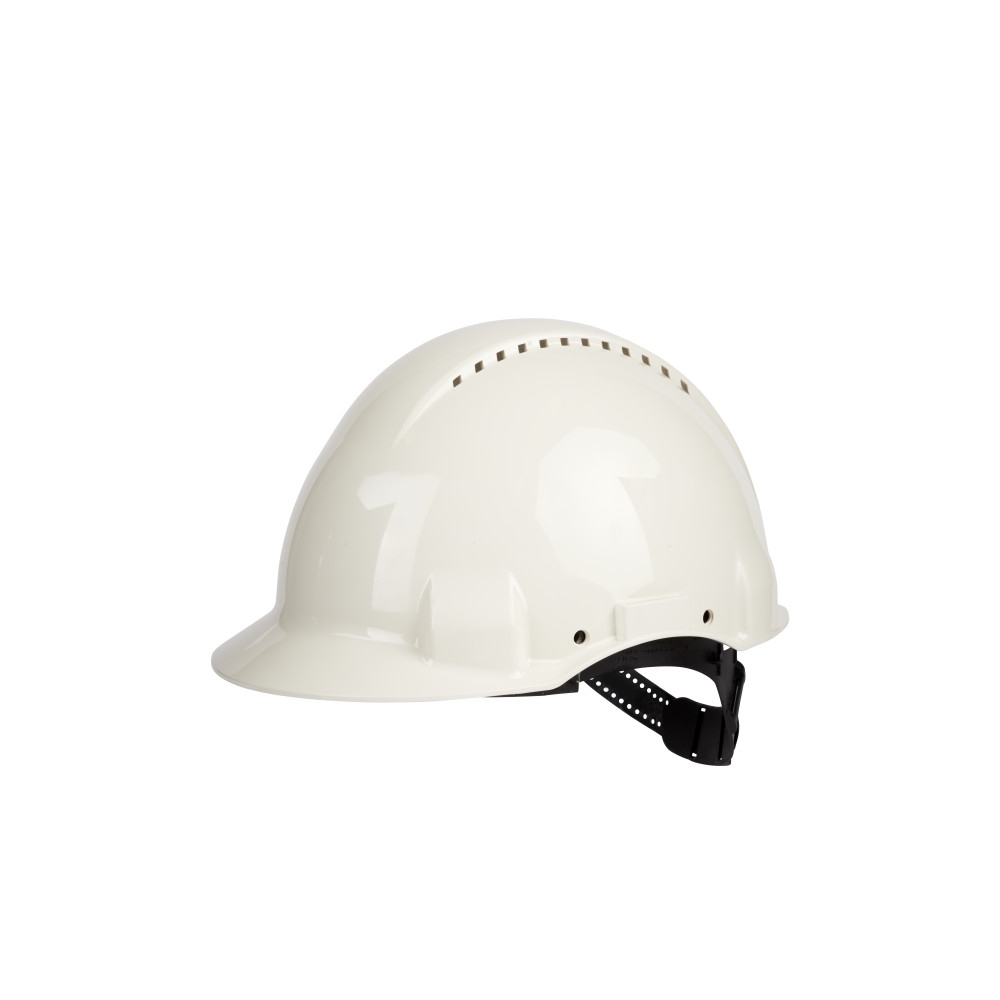 Elmetto 3M, G3000CUV-VI, colore bianco, uvicator, ventilato, con fascia antisudore in plastica, non indossato