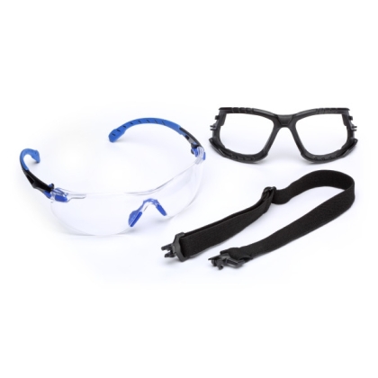 Occhiali 3M, S1101SGAFKT-EU, Kit Solus 1000, lenti trasparenti, montatura blu/nera,dotati di inserto in schiuma e cinturino