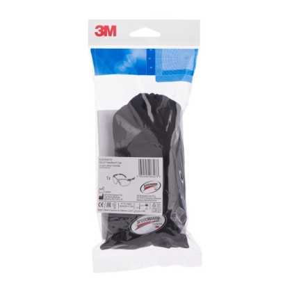 Occhiali 3M, S1201SGAF-EU, lenti trasparenti, montatura verde/nera, non indossati, saccetto contenitivo