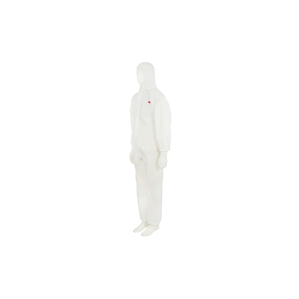 Tuta protettiva monouso 3M, 4520, colore bianco, con cappuccio, indossata da un manichino