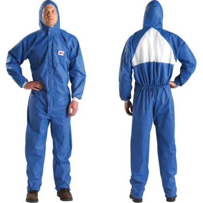 Tuta protettiva monouso 3M, 4530FR, colore blu, con cappuccio, insossata da un operatore