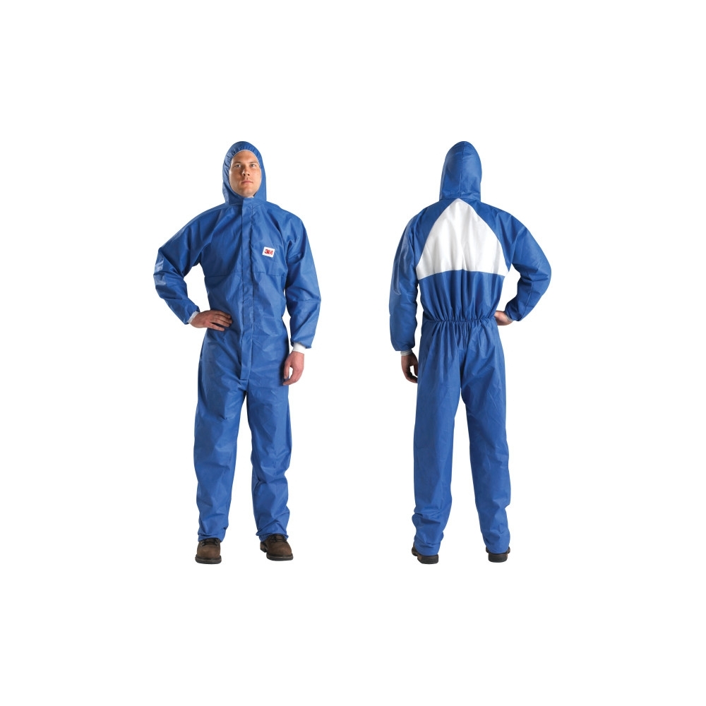 Tuta protettiva monouso 3M, 4530FR, colore blu, con cappuccio, insossata da un operatore