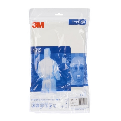 Tuta protettiva monouso 3M, 4545, colore bianco, con cappuccio, sacchetto contenitivo