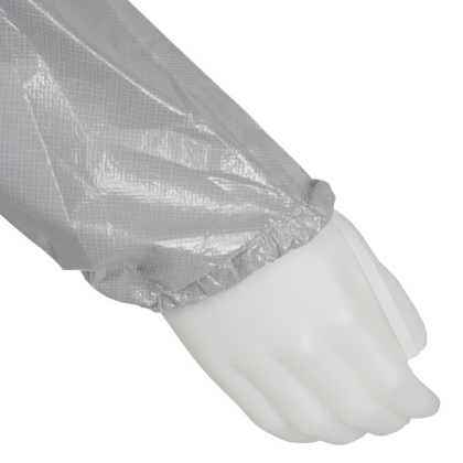 Tuta protettiva monouso 3M, 4570, colore grigio, con cappuccio, indossata da un manichino
