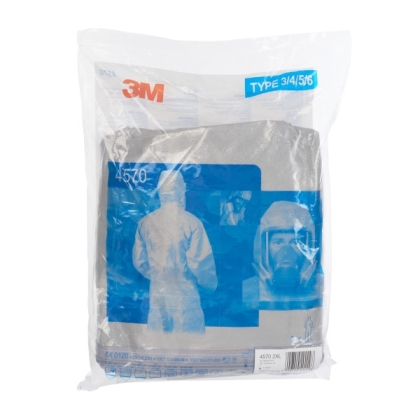Tuta protettiva monouso 3M, 4570, colore grigio, con cappuccio, sacchetto