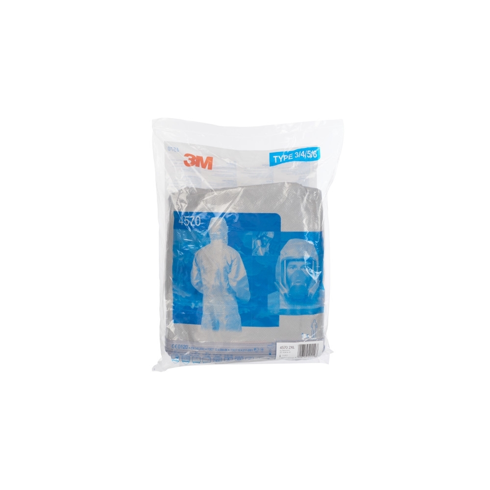 Tuta protettiva monouso 3M, 4570, colore grigio, con cappuccio, sacchetto