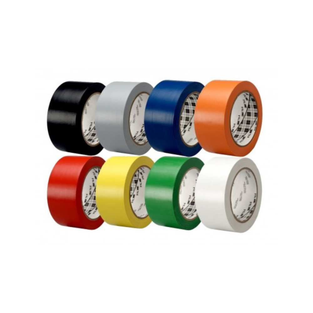 Nastro vinilico, 3M, 764, otto rotoli di colori diversi, nero, grigio, blu, arancione, rosso, giallo, verde, bianco