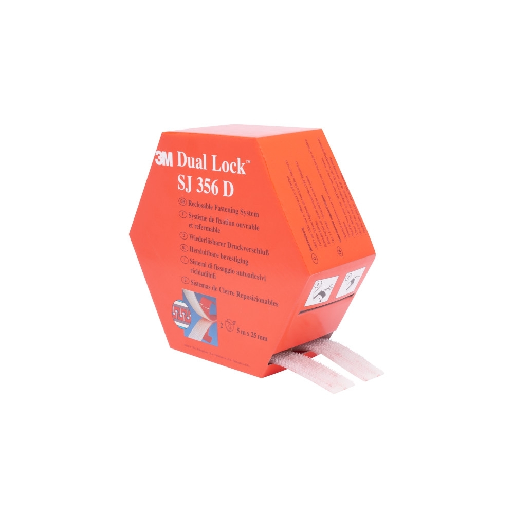 Kit 2 rotoli, Dual Lock 3M, SJ356D, colore trasparente, 25 mm x 5 m