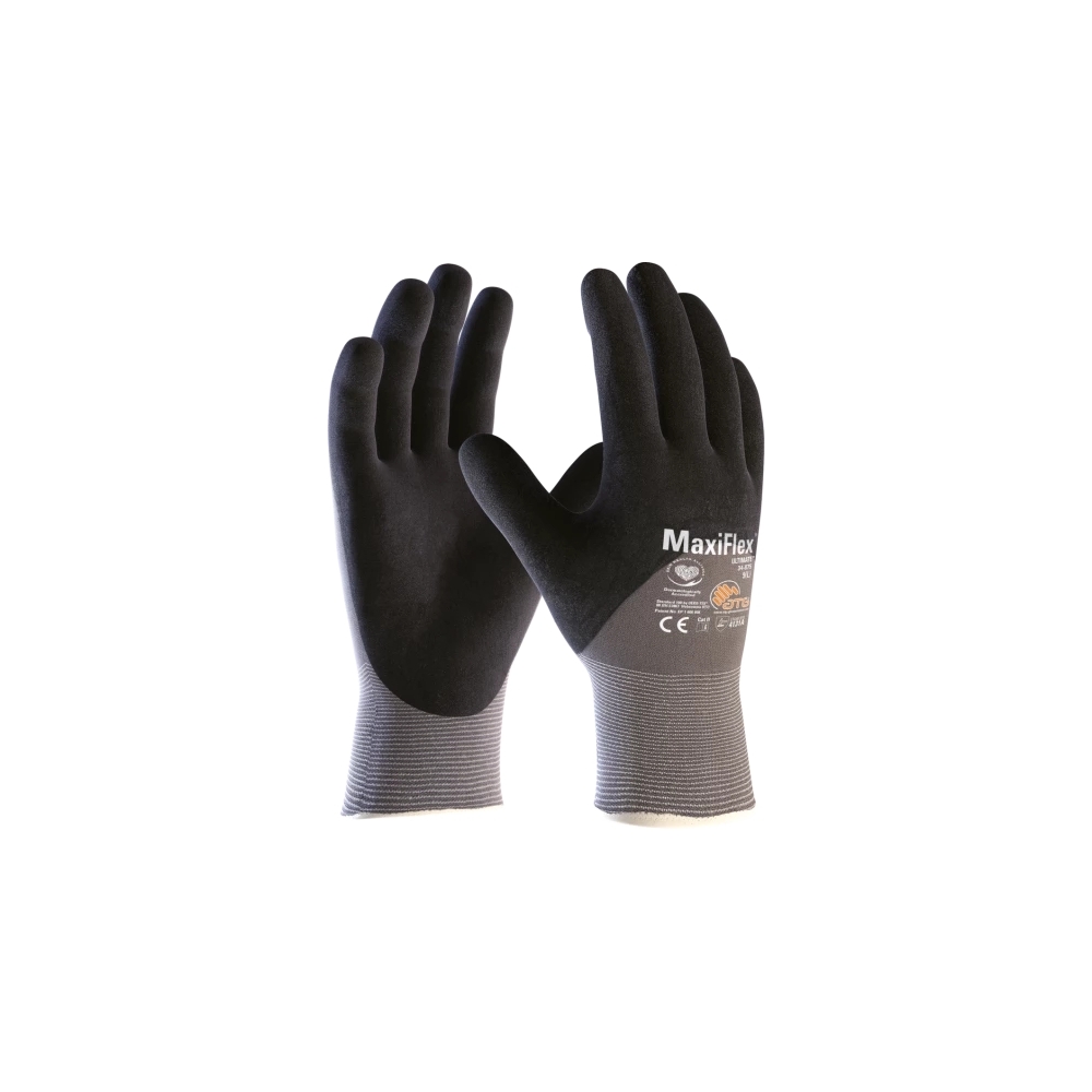 Guanto ATG, 34-875, Palmo e dorso 3/4 rivestito NBR colore nero, guanto colore grigio, non indossato
