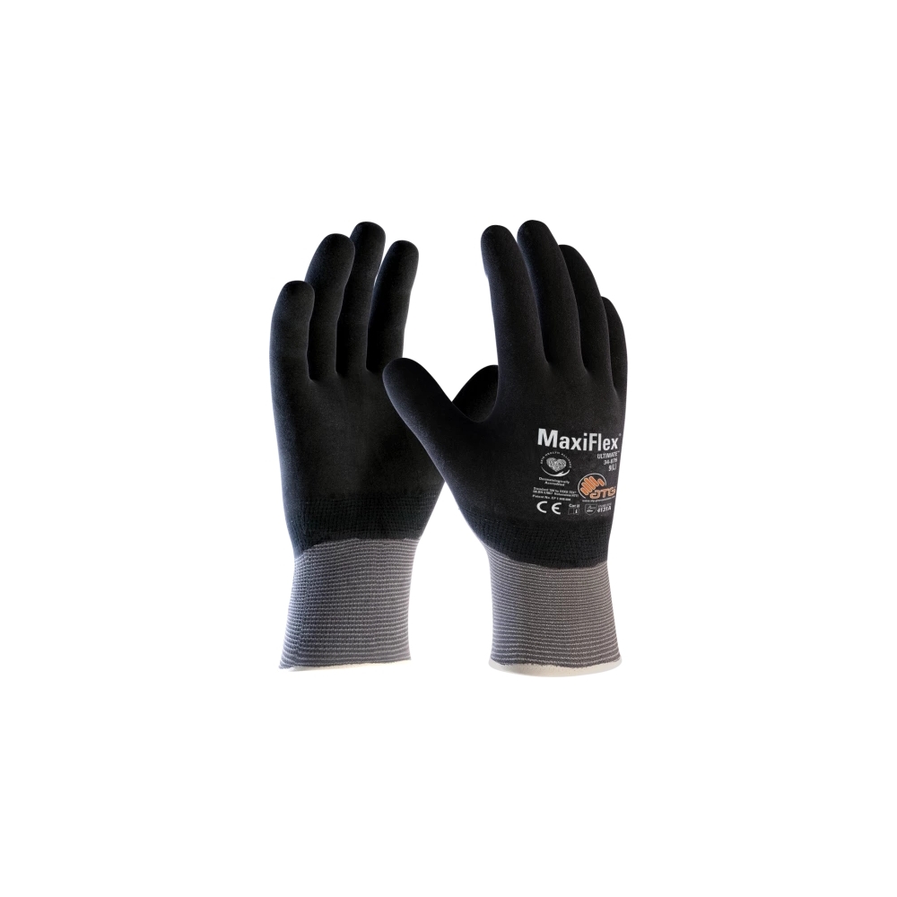Guanto ATG, 34-876, Palmo e dorso interamente rivestito NBR colore nero, guanto colore grigio, non indossato