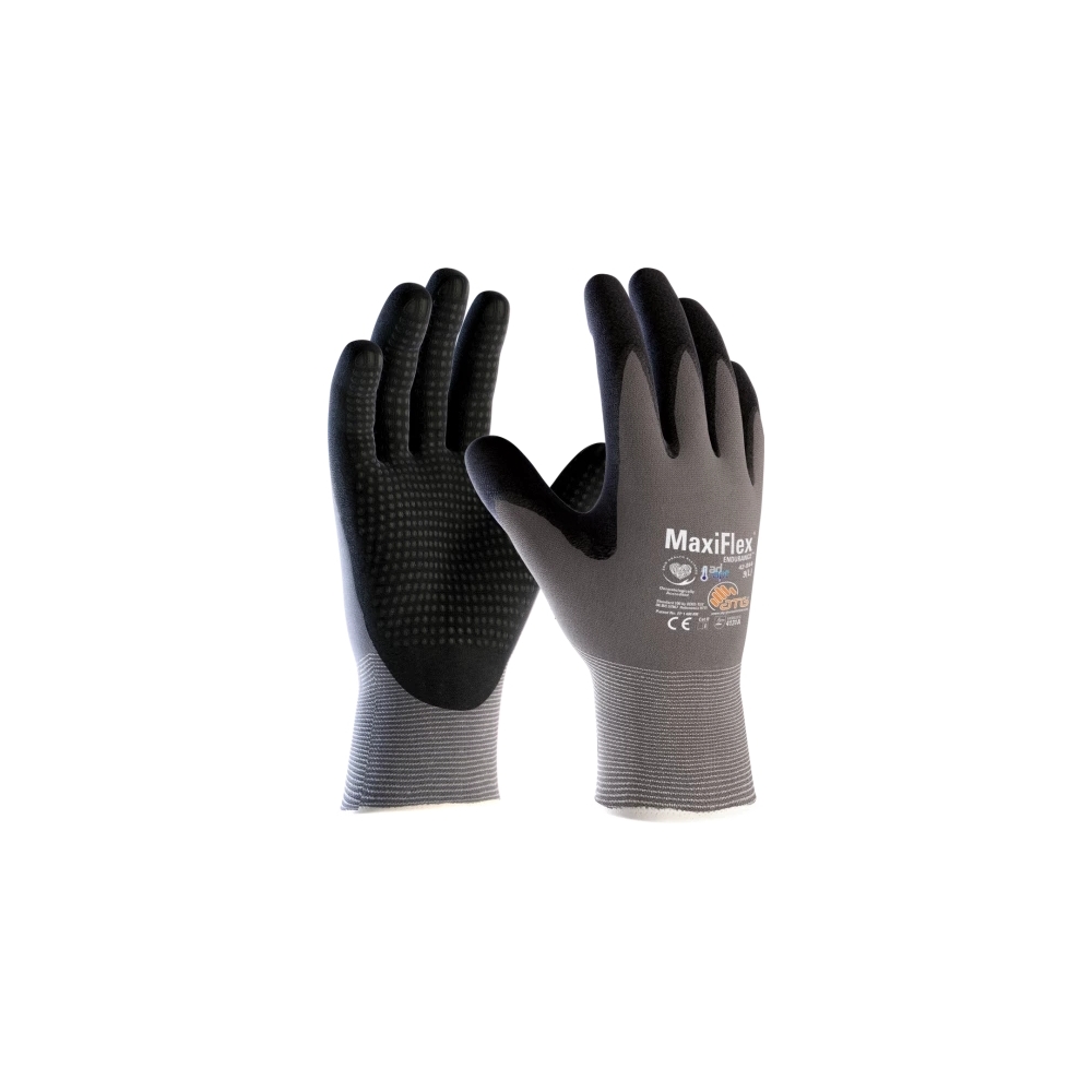 Guanto ATG, 42-844,  Palmo rivestito NBR con micropuntini in rilievo colore nero, guanto colore grigio, non indossato
