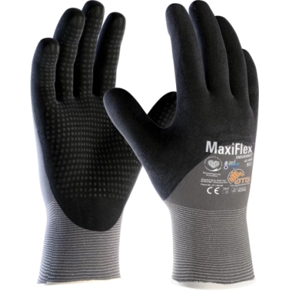 Guanto ATG, 42-845, Palmo e doro 3/4 rivestito NBR con micropuntini in rilievo colore nero, guanto colore grigio, non indossato