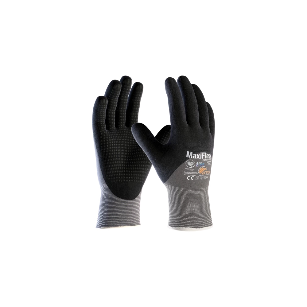 Guanto ATG, 42-845, Palmo e doro 3/4 rivestito NBR con micropuntini in rilievo colore nero, guanto colore grigio, non indossato