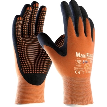 Guanto ATG, 42-848,  Palmo rivestito NBR con micropuntini in rilievo colore nero, guanto colore arancione, non indossato