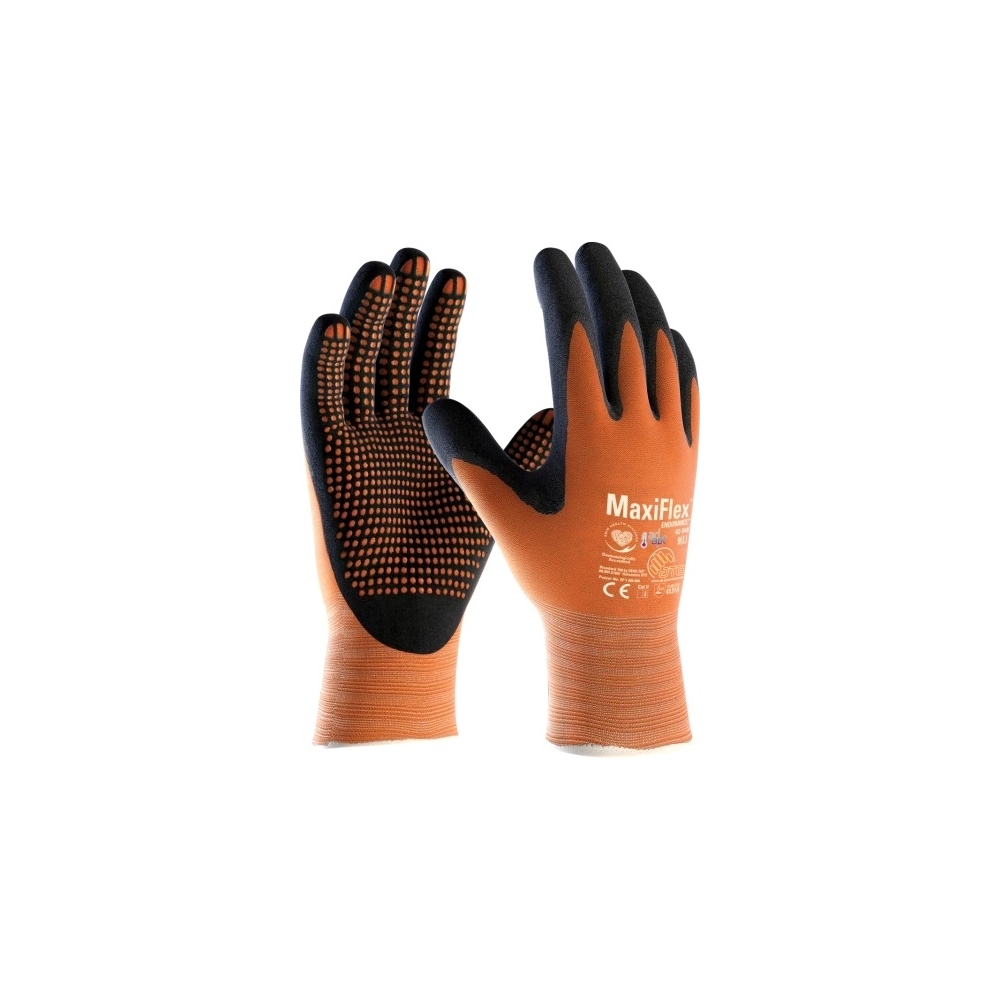 Guanto ATG, 42-848,  Palmo rivestito NBR con micropuntini in rilievo colore nero, guanto colore arancione, non indossato