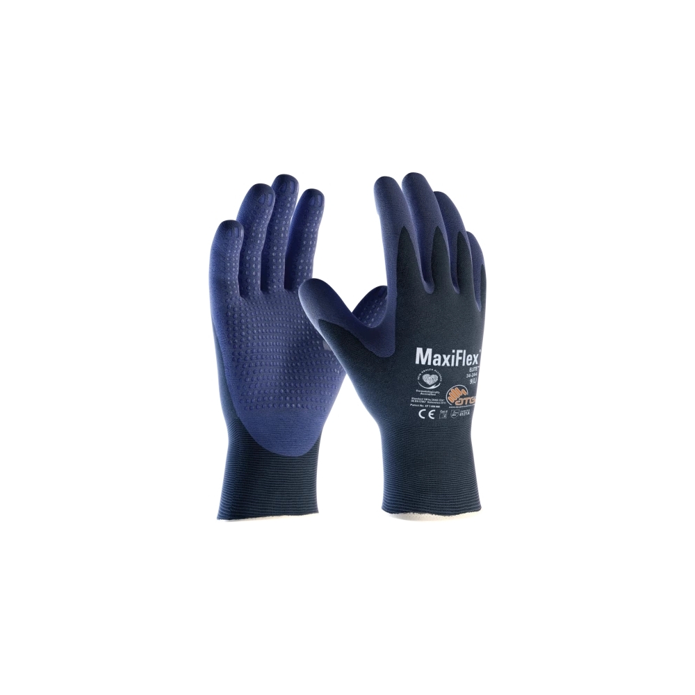 Guanto ATG, 34-244,  Palmo rivestito NBR puntinato colore blu, guanto colore nero, non indossato