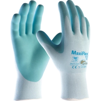 Guanto ATG, 34-824, Palmo rivestito NBR colore azzurro, guanto colore azzurro chiaro, non indossato