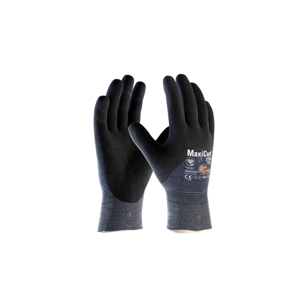 Guanto ATG, 44-3755, Palmo e dorso a 3/4 rivestito NBR colore nero , guanto colore grigio, non indossato