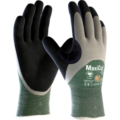 Guanto ATG, 34-305, Palmo e dorso a 3/4 rivestito NBR colore nero e grigio , guanto colore verde, non indossato
