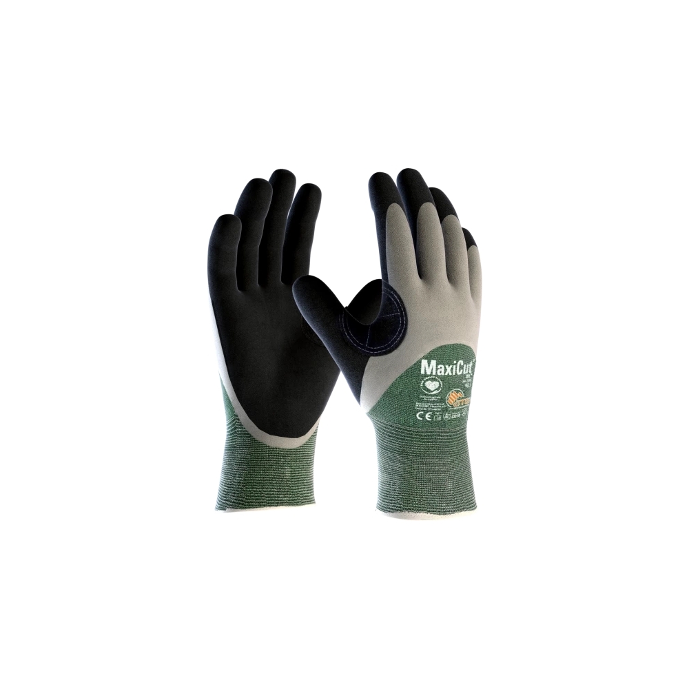 Guanto ATG, 34-305, Palmo e dorso a 3/4 rivestito NBR colore nero e grigio , guanto colore verde, non indossato