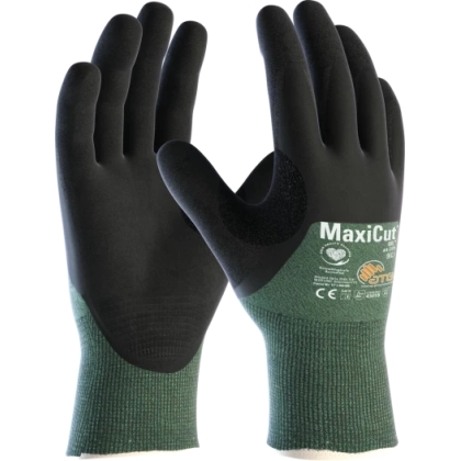 Guanto ATG, 44-305, Palmo e dorso a 3/4 rivestito NBR colore nero, guanto colore verde, non indossato