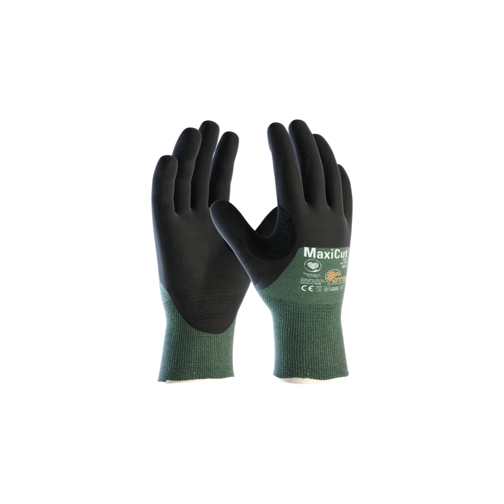 Guanto ATG, 44-305, Palmo e dorso a 3/4 rivestito NBR colore nero, guanto colore verde, non indossato