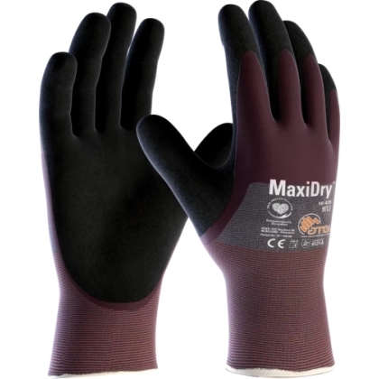 Guanto ATG, 56-425, Palmo e dorso a 3/4 rivestito NBR colore nero e bordeaux, guanto colore bordeaux, non indossato