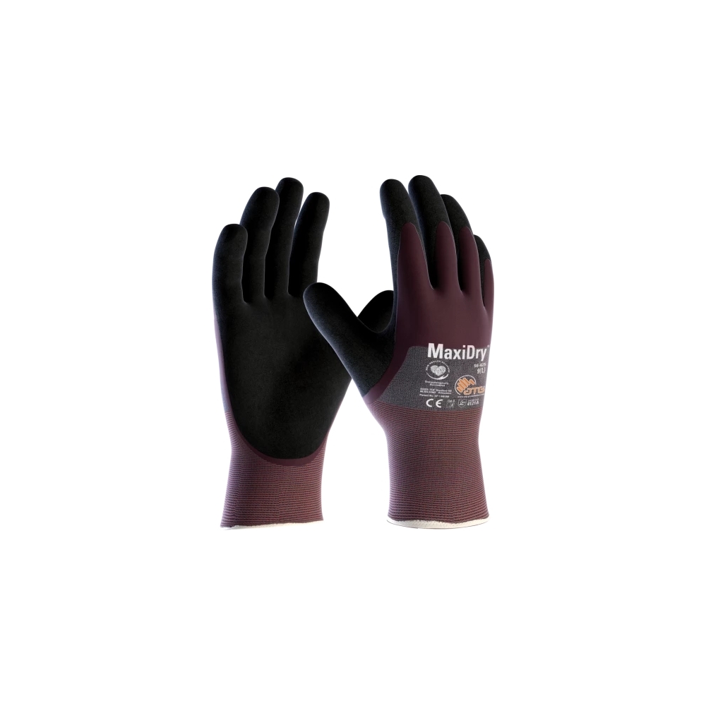 Guanto ATG, 56-425, Palmo e dorso a 3/4 rivestito NBR colore nero e bordeaux, guanto colore bordeaux, non indossato