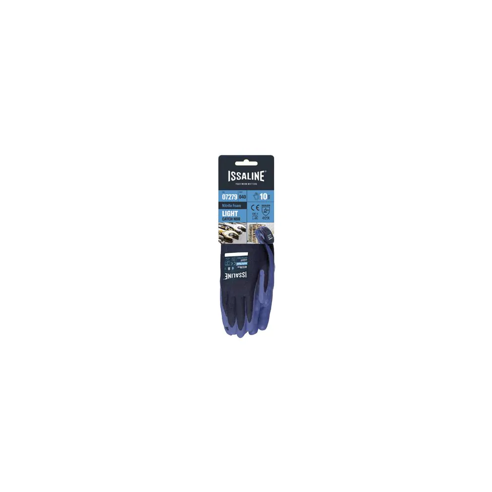 Guanto Issa, 07279,  tessuto Nylon , palmo  rivestito in nitrile colore blu, guanto colore nero, non indossato, confezione