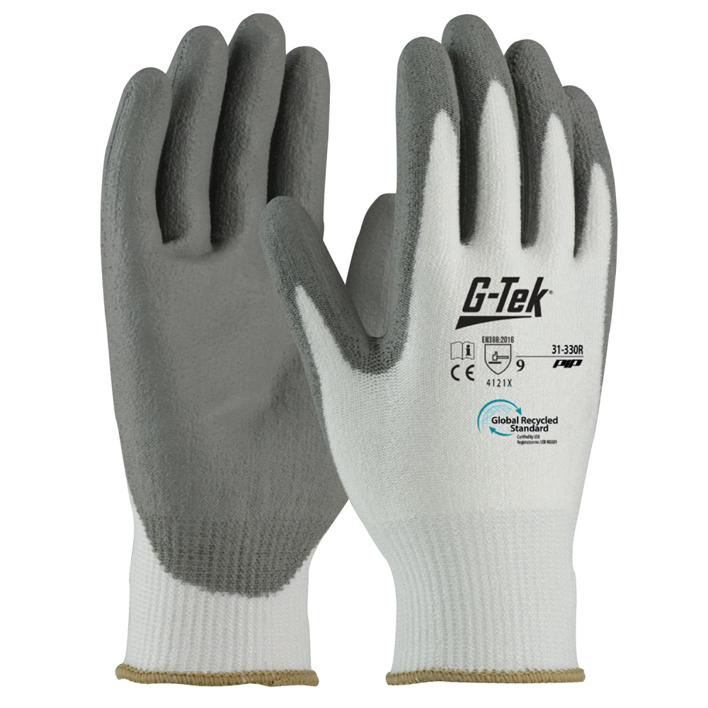 Guanto G-Tek, 031330REN, palmo rivestito in schiuma di nitrile colore grigio, guanto colore bianco, non indossato